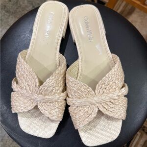 Calvin Klein Women's Natural Braided Knot Slide Sandals